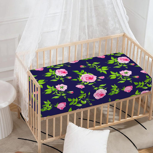 Pink Rose Floral Flower Pattern Print Baby Crib Sheet