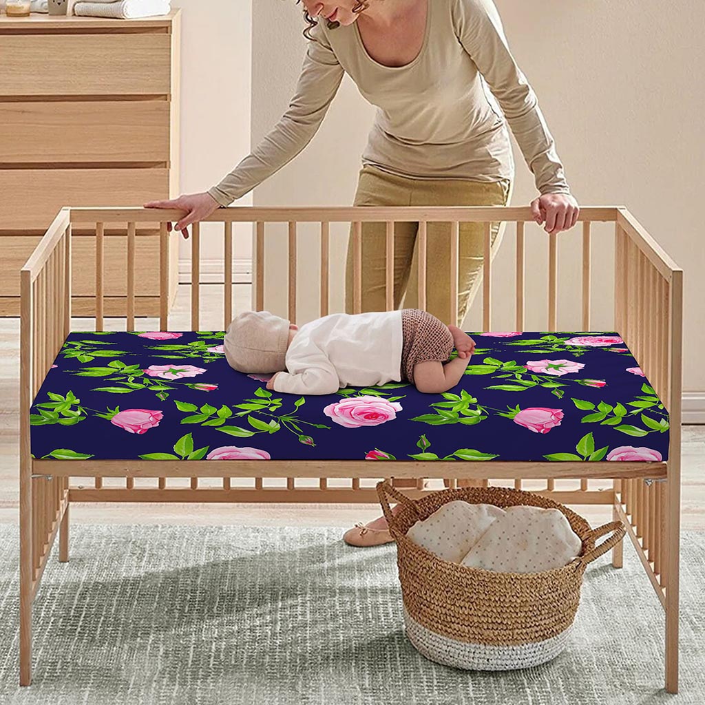Pink Rose Floral Flower Pattern Print Baby Crib Sheet