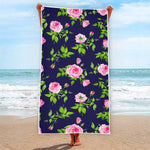 Pink Rose Floral Flower Pattern Print Beach Towel