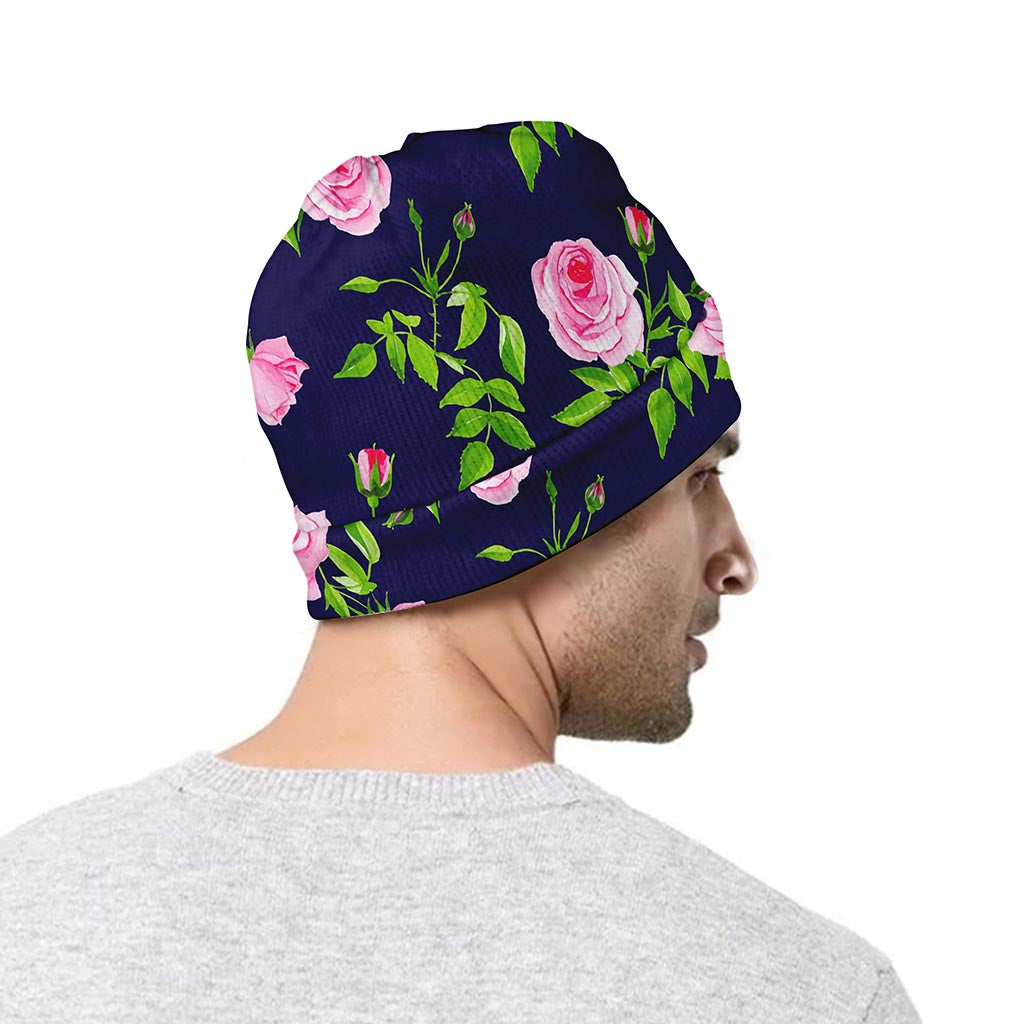 Pink Rose Floral Flower Pattern Print Beanie