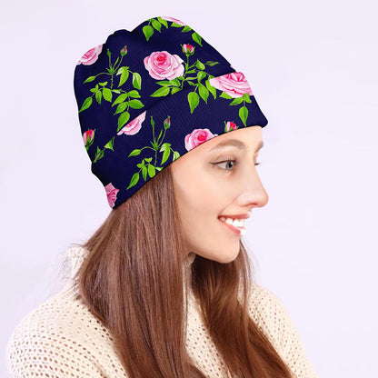 Pink Rose Floral Flower Pattern Print Beanie