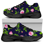 Pink Rose Floral Flower Pattern Print Black Chunky Shoes