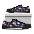 Pink Rose Floral Flower Pattern Print Black Low Top Sneakers