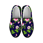 Pink Rose Floral Flower Pattern Print Black Slip On Sneakers