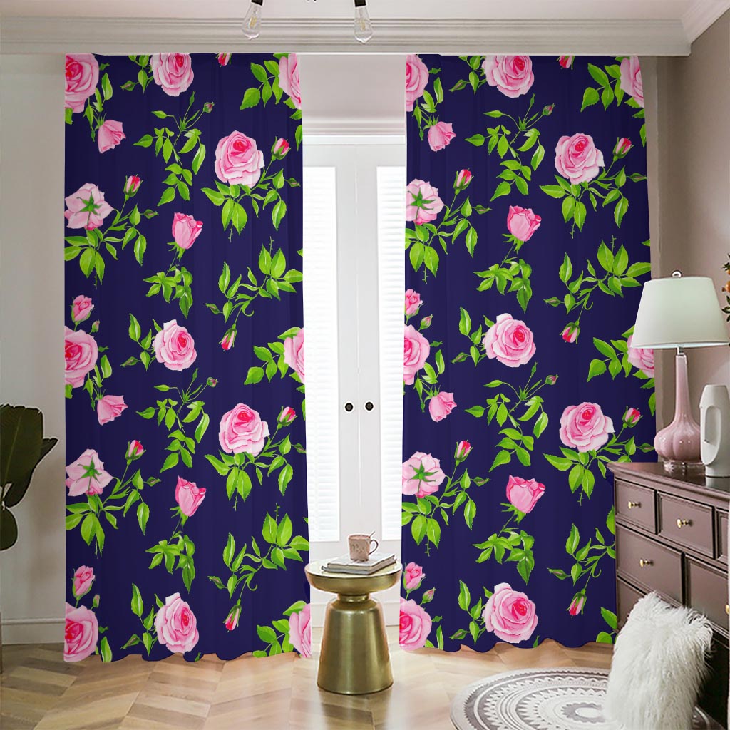 Pink Rose Floral Flower Pattern Print Blackout Pencil Pleat Curtains