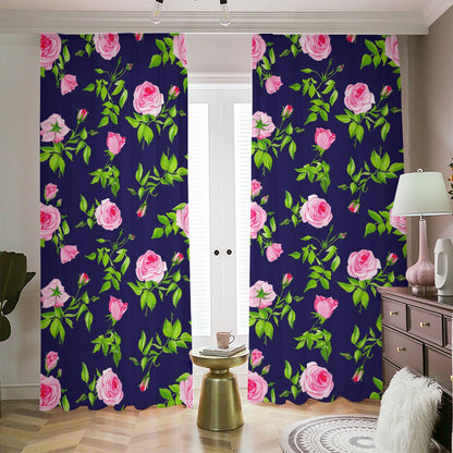 Pink Rose Floral Flower Pattern Print Blackout Pencil Pleat Curtains