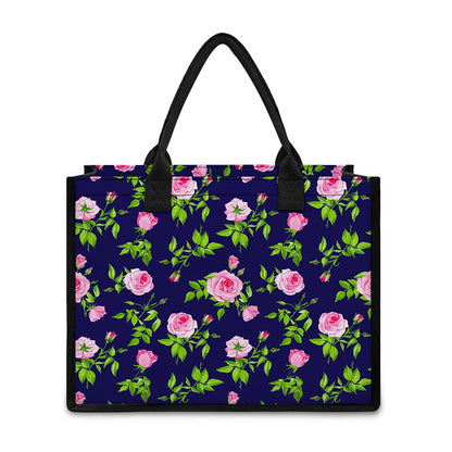Pink Rose Floral Flower Pattern Print Canvas Tote Bag