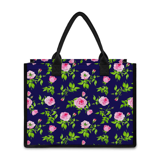 Pink Rose Floral Flower Pattern Print Canvas Tote Bag