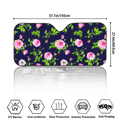 Pink Rose Floral Flower Pattern Print Car Windshield Sun Shade