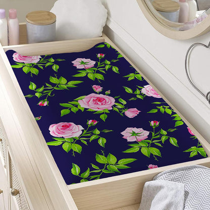 Pink Rose Floral Flower Pattern Print Changing Pad Cover
