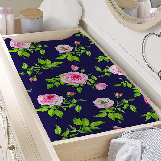 Pink Rose Floral Flower Pattern Print Changing Pad Cover