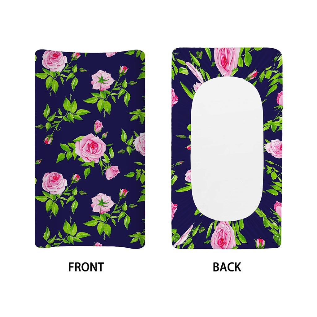 Pink Rose Floral Flower Pattern Print Changing Pad Cover