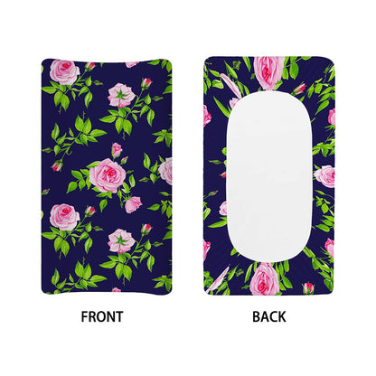 Pink Rose Floral Flower Pattern Print Changing Pad Cover