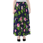 Pink Rose Floral Flower Pattern Print Chiffon Maxi Skirt