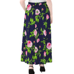 Pink Rose Floral Flower Pattern Print Chiffon Maxi Skirt