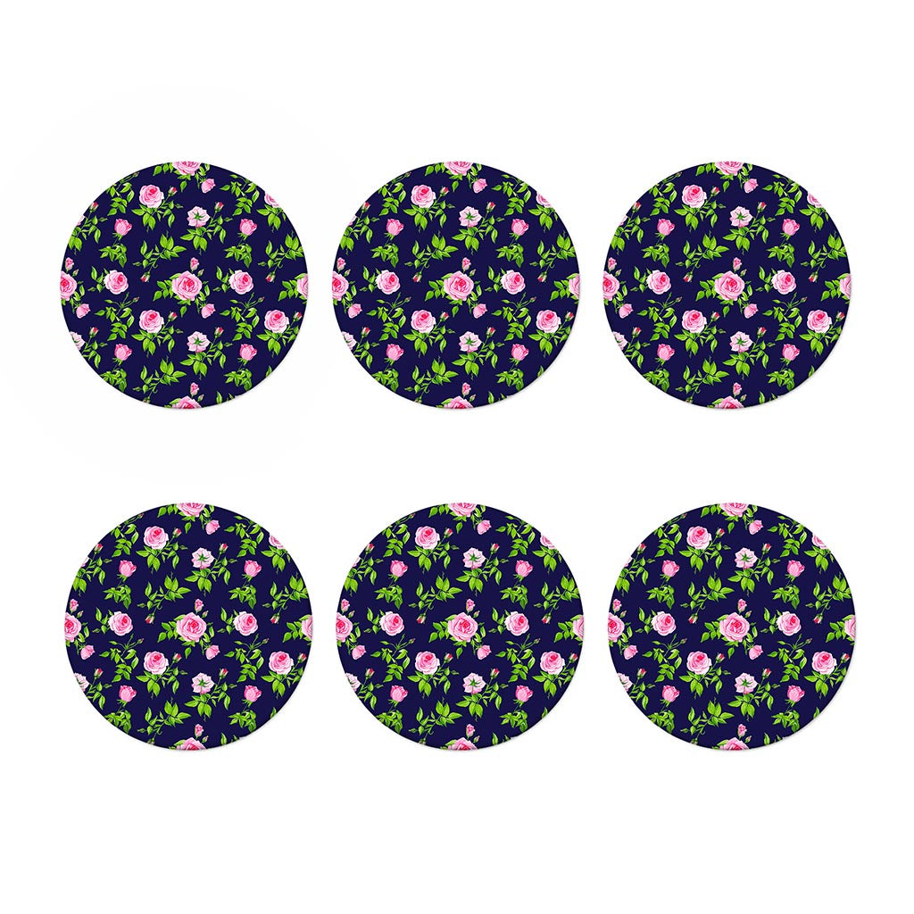 Pink Rose Floral Flower Pattern Print Coaster Set