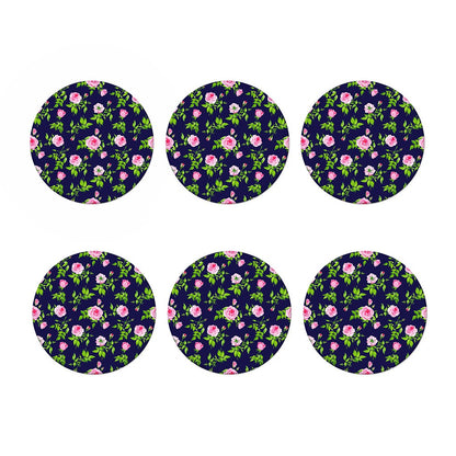 Pink Rose Floral Flower Pattern Print Coaster Set