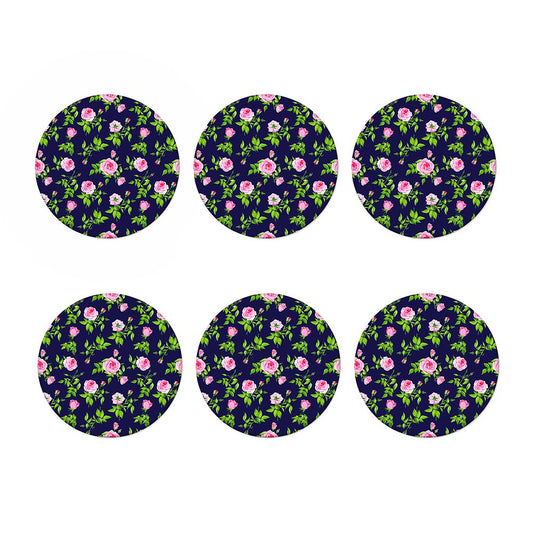 Pink Rose Floral Flower Pattern Print Coaster Set