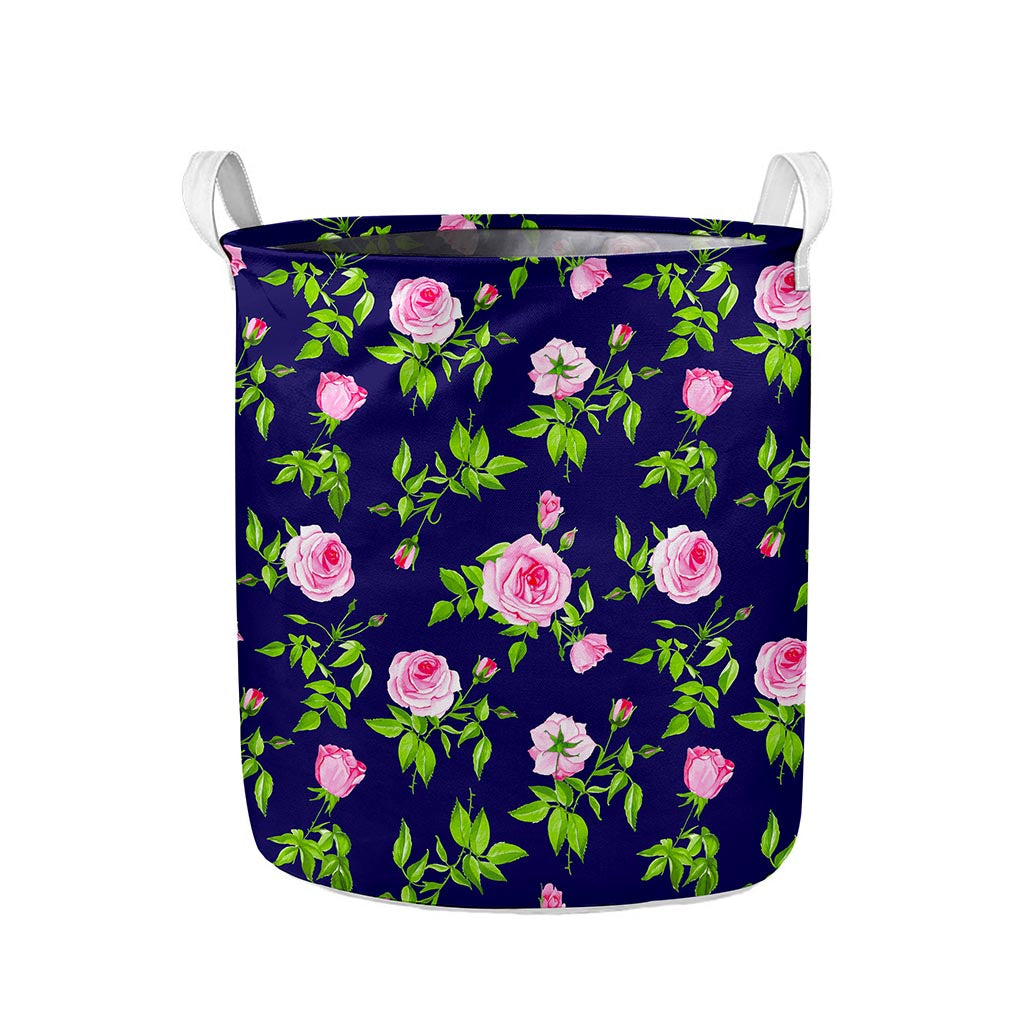 Pink Rose Floral Flower Pattern Print Collapsible Laundry Basket
