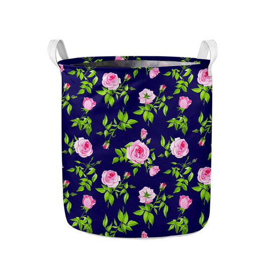 Pink Rose Floral Flower Pattern Print Collapsible Laundry Basket