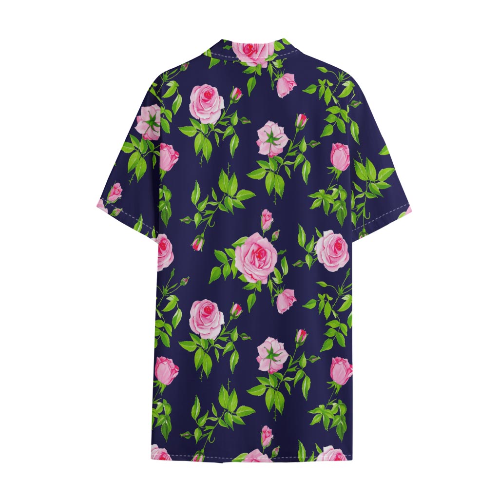 Pink Rose Floral Flower Pattern Print Cotton Hawaiian Shirt