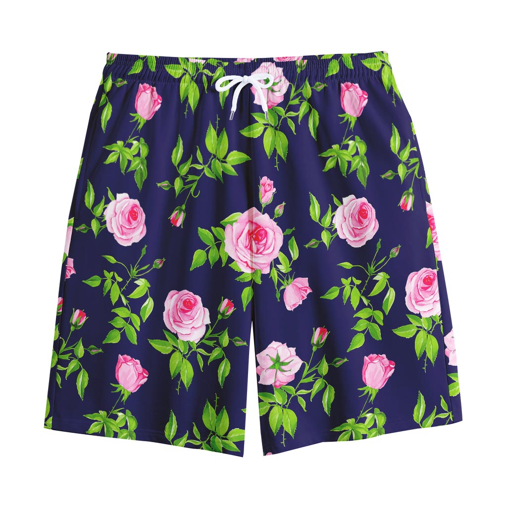 Pink Rose Floral Flower Pattern Print Cotton Shorts