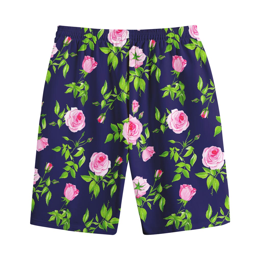 Pink Rose Floral Flower Pattern Print Cotton Shorts