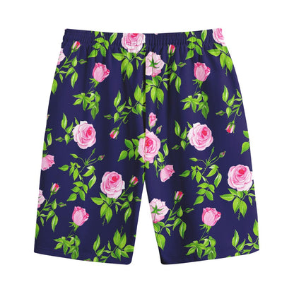 Pink Rose Floral Flower Pattern Print Cotton Shorts