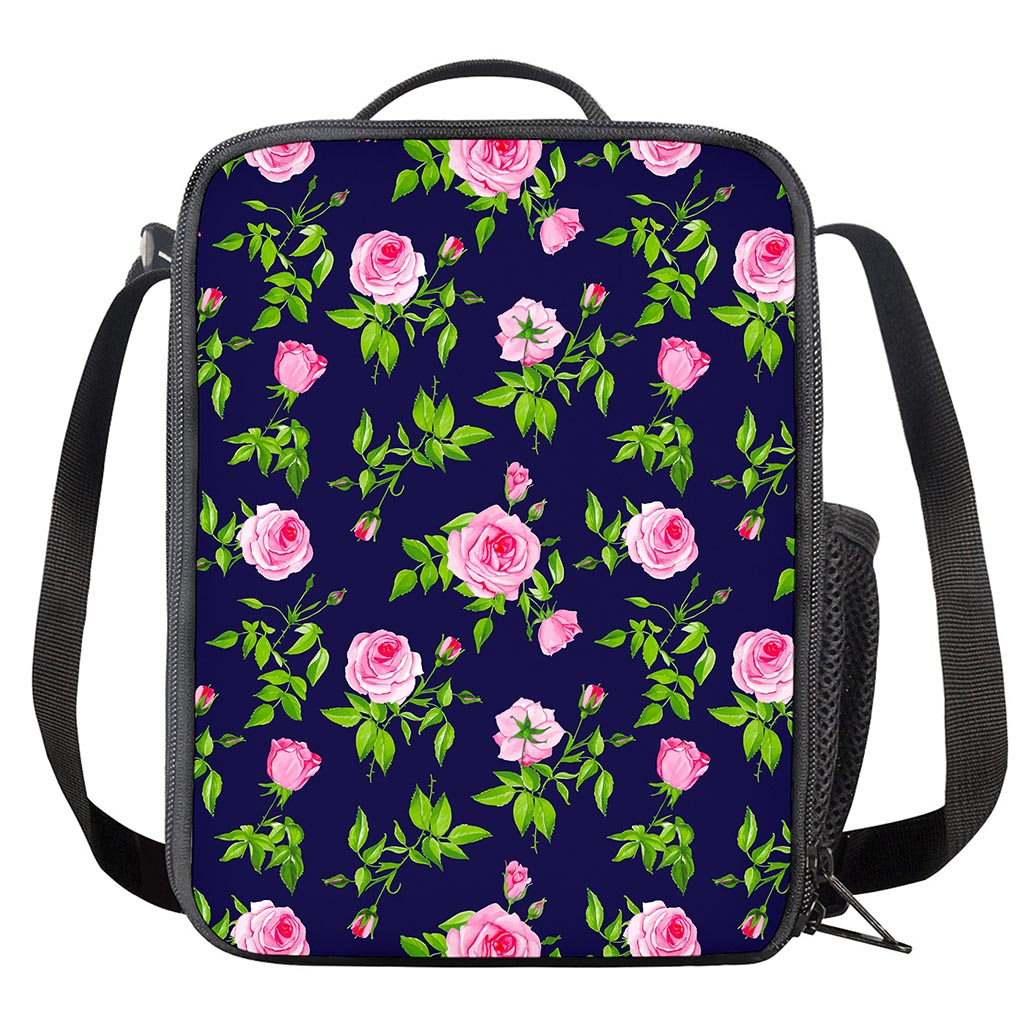 Pink Rose Floral Flower Pattern Print Crossbody Lunch Bag
