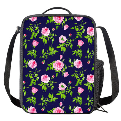 Pink Rose Floral Flower Pattern Print Crossbody Lunch Bag