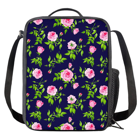 Pink Rose Floral Flower Pattern Print Crossbody Lunch Bag