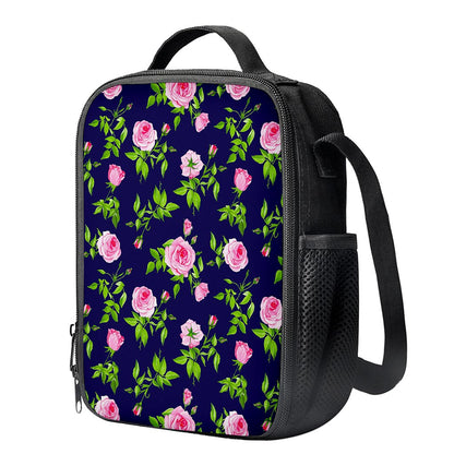 Pink Rose Floral Flower Pattern Print Crossbody Lunch Bag