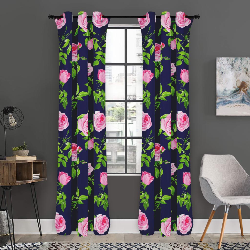 Pink Rose Floral Flower Pattern Print Curtain