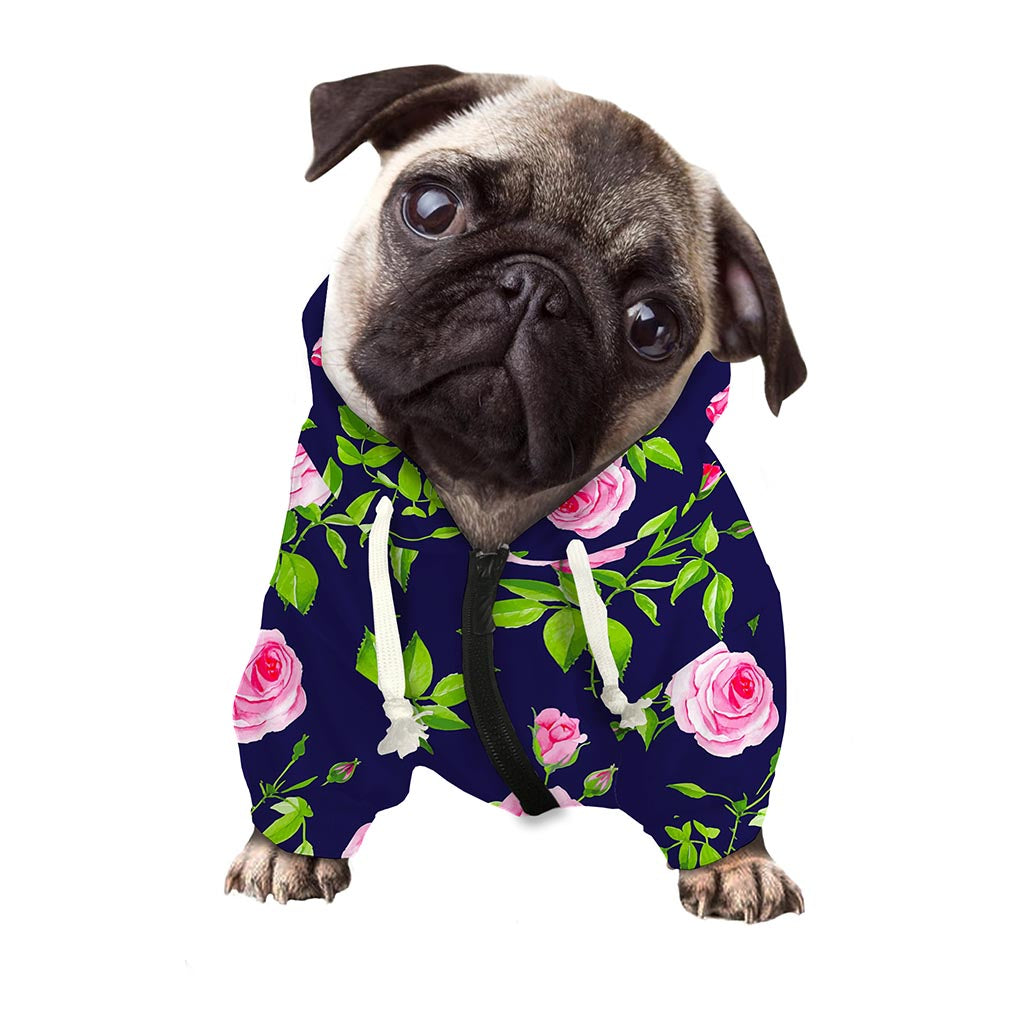 Pink Rose Floral Flower Pattern Print Dog Zip Up Hoodie