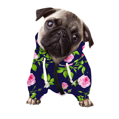 Pink Rose Floral Flower Pattern Print Dog Zip Up Hoodie