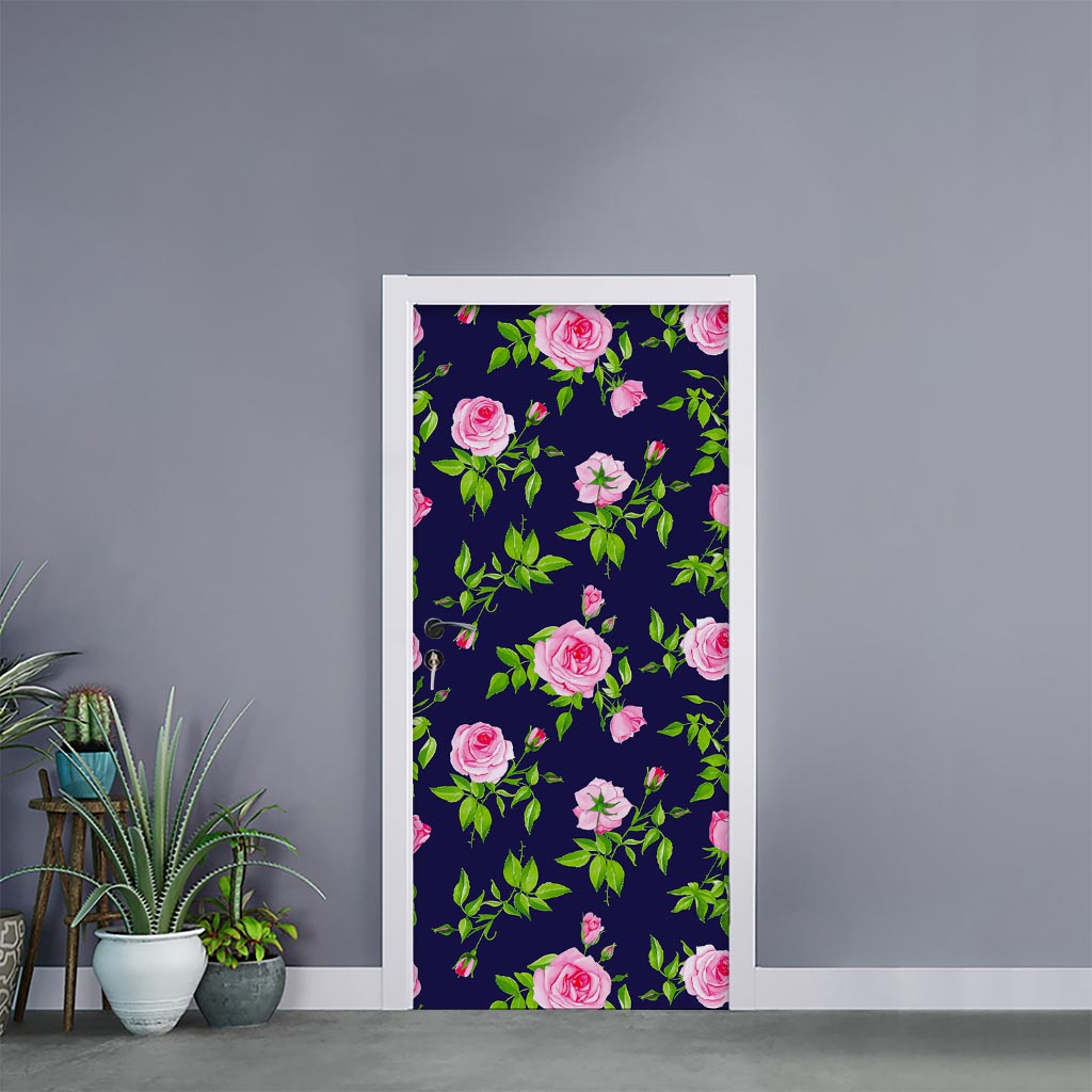 Pink Rose Floral Flower Pattern Print Door Sticker