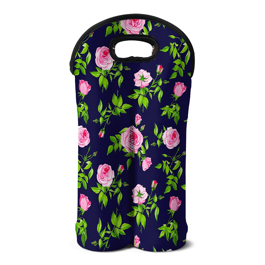 Pink Rose Floral Flower Pattern Print Double Neoprene Wine Tote