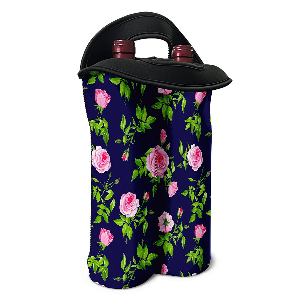 Pink Rose Floral Flower Pattern Print Double Neoprene Wine Tote