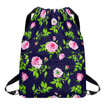 Pink Rose Floral Flower Pattern Print Drawstring Backpack