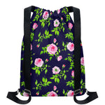Pink Rose Floral Flower Pattern Print Drawstring Backpack