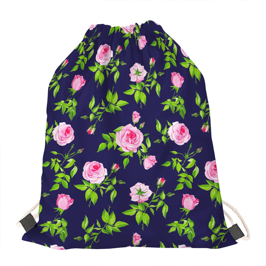 Pink Rose Floral Flower Pattern Print Drawstring Bag