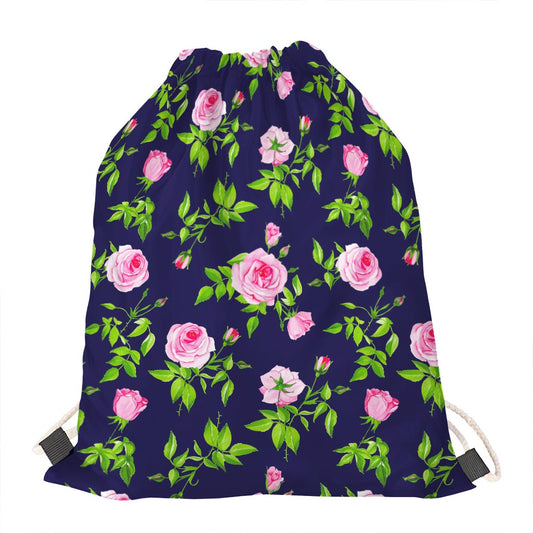 Pink Rose Floral Flower Pattern Print Drawstring Bag