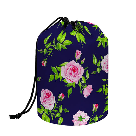 Pink Rose Floral Flower Pattern Print Drawstring Makeup Bag