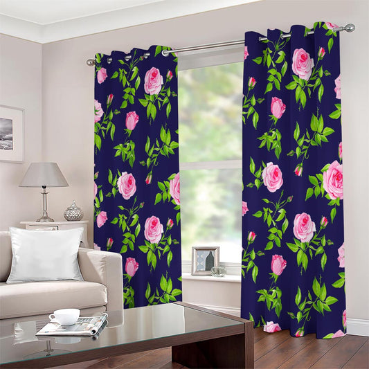 Pink Rose Floral Flower Pattern Print Extra Wide Grommet Curtains