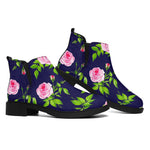 Pink Rose Floral Flower Pattern Print Flat Ankle Boots