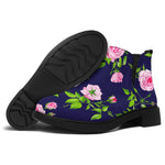 Pink Rose Floral Flower Pattern Print Flat Ankle Boots