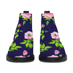 Pink Rose Floral Flower Pattern Print Flat Ankle Boots