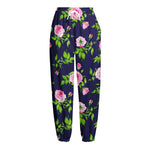 Pink Rose Floral Flower Pattern Print Fleece Lined Knit Pants