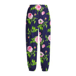 Pink Rose Floral Flower Pattern Print Fleece Lined Knit Pants