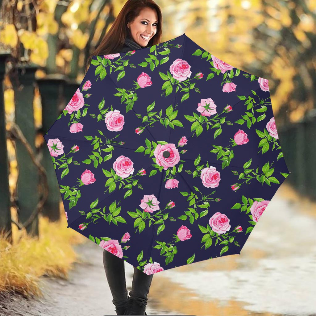 Pink Rose Floral Flower Pattern Print Foldable Umbrella